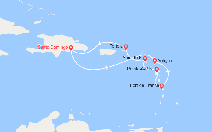 Carte itinéraire croisière Antille, Isole Vergini