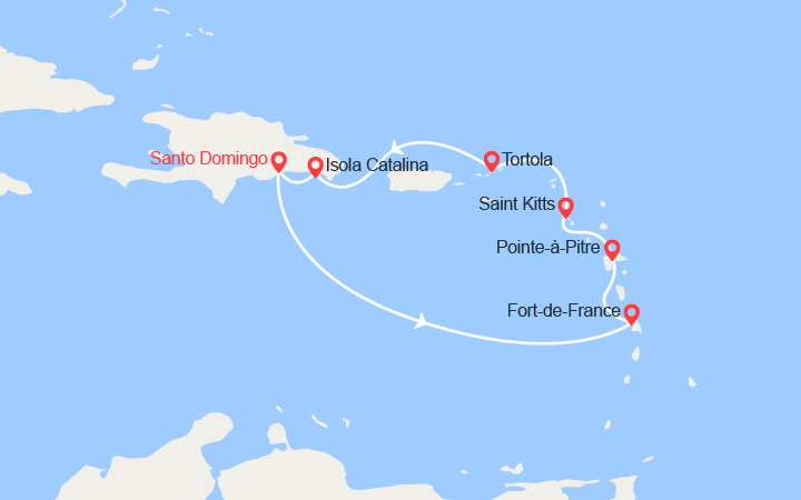 Carte itinéraire croisière Antille, Isole Vergini, Repubblica Dominicana