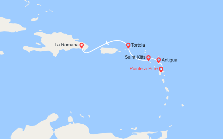 Carte itinéraire croisière Antille, Isole Vergini, Repubblica Dominicana