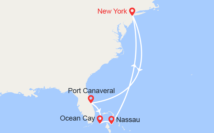 Carte itinéraire croisière bahamas floride au depart de new york