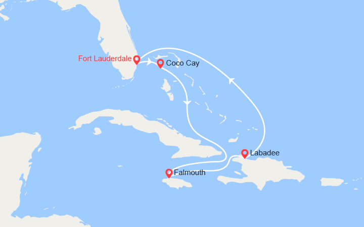 Carte itinéraire croisière bahamas jamaique