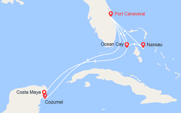 Carte itinéraire croisière bahamas mexique