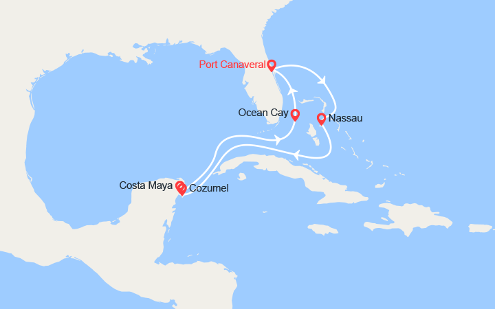 Carte itinéraire croisière bahamas mexique