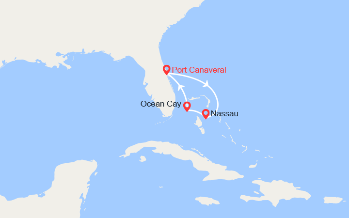 Carte itinéraire croisière bahamas nassau ocean cay