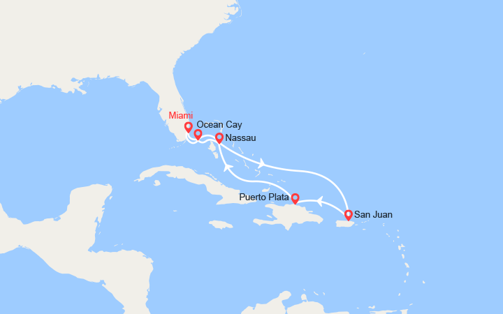 Carte itinéraire croisière bahamas porto rico rep dominicaine ocean cay
