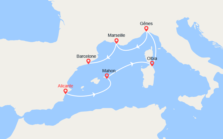 Carte itinéraire croisière baleares italie provence