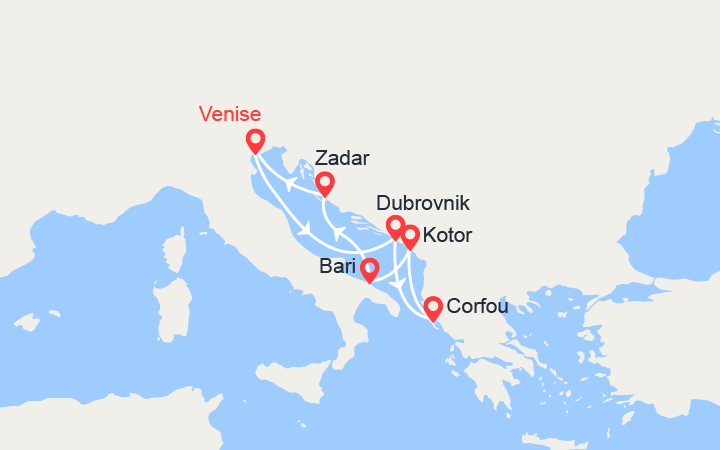 Carte itinéraire croisière croatie iles grecques montenegro italie