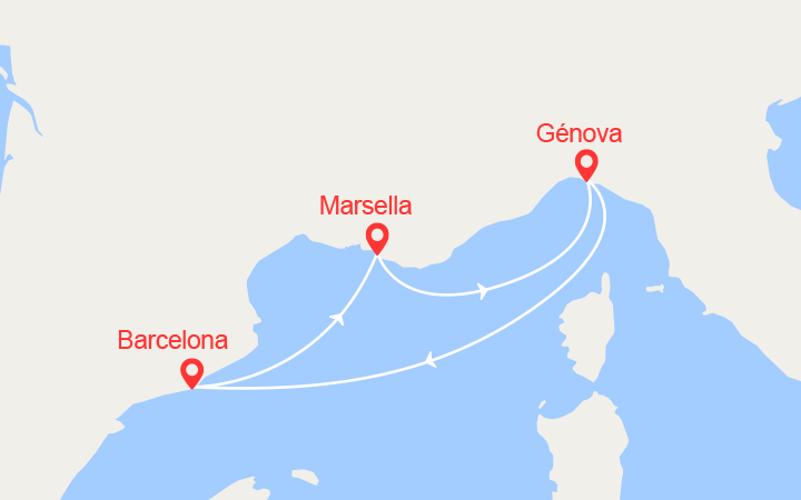 Carte itinéraire croisière Escapada Provenza e Italia