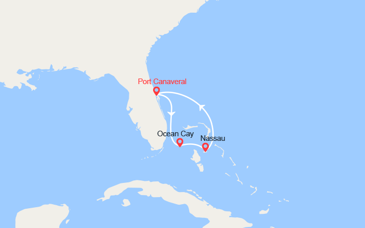 Carte itinéraire croisière Escapade aux Bahamas