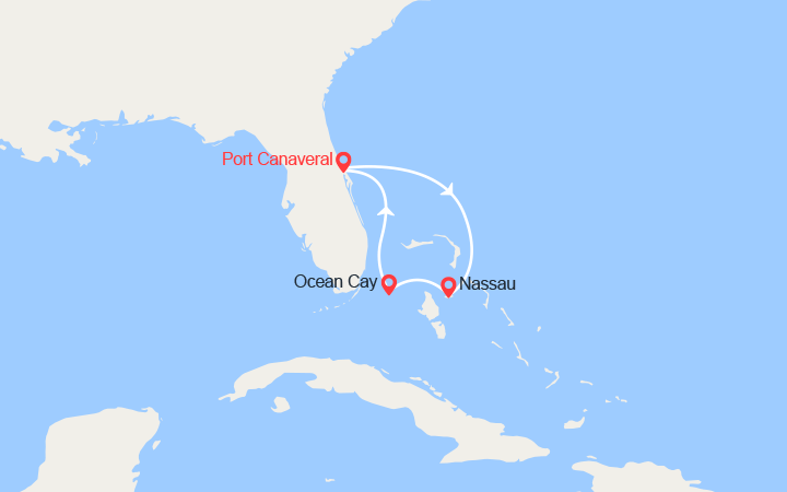 Carte itinéraire croisière escapade aux bahamas