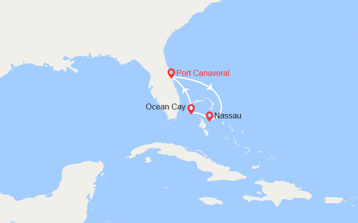 Carte itinéraire croisière escapade aux bahamas nassau ocean cay