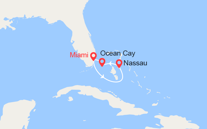 Carte itinéraire croisière escapade aux bahamas nassau ocean cay