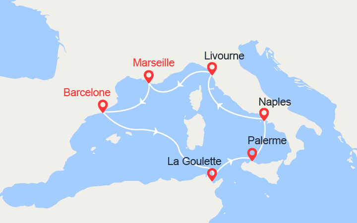 Carte Croisière Tunisie, Sicile, Italie Carte Croisière Tunisie, Sicile, Italie
