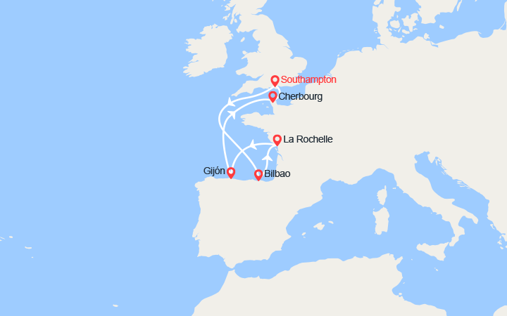 Carte itinéraire croisière espagne france au depart du royaume uni