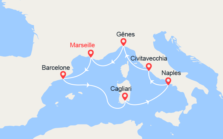 Carte itinéraire croisière espagne italie