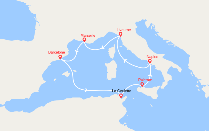 Carte itinéraire croisière espagne tunisie italie france