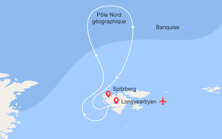 Carte itinéraire croisière expedition le pole nord geographique