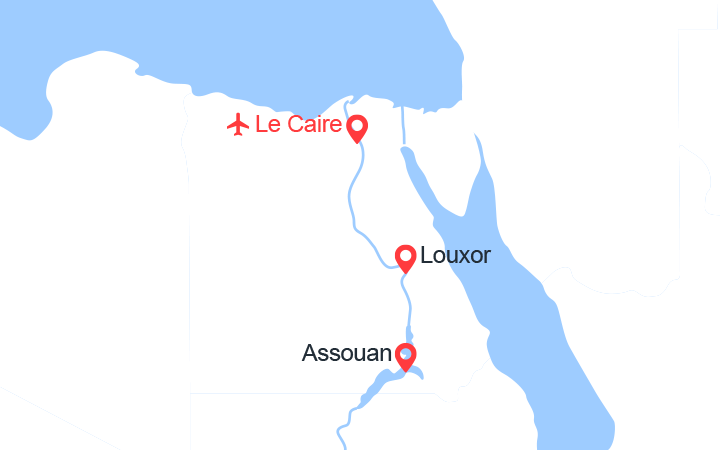 Carte itinéraire croisière flanerie sur le nil et decouverte du caire