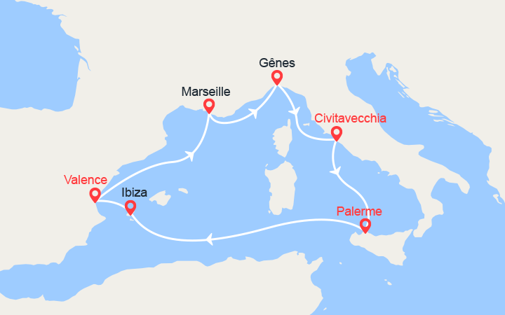 Carte itinéraire croisière france italie ibiza