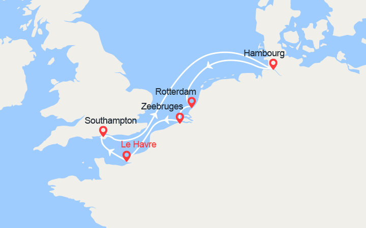 Carte itinéraire croisière france royaume uni allemagne pays bas belgique