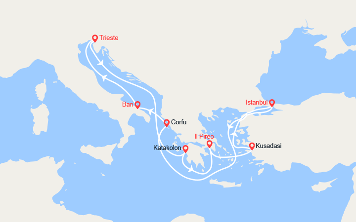 Carte itinéraire croisière Grecia e Turchia
