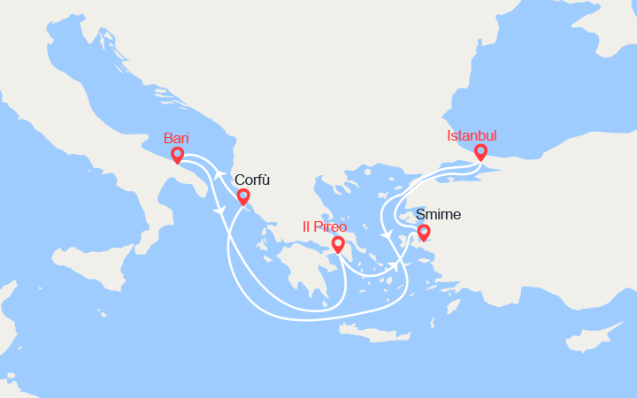 Carte itinéraire croisière Grecia e Turchia