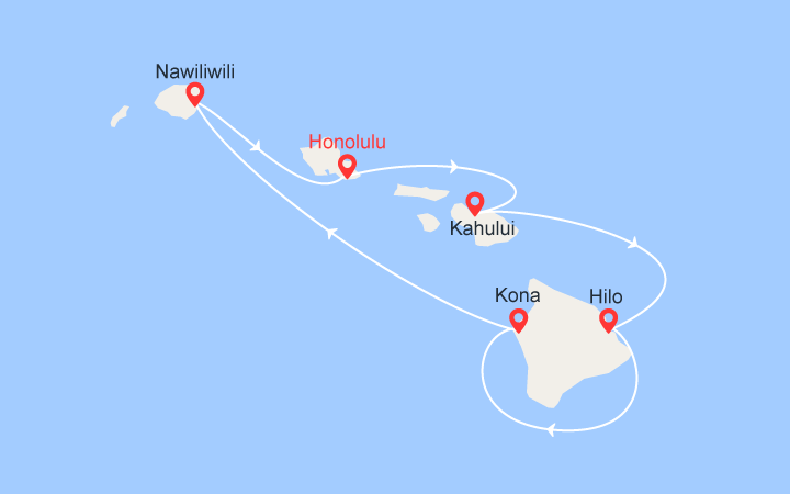 Carte itinéraire croisière Hawaii - Un Mondo di Isole