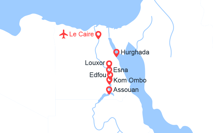 Carte itinéraire croisière horus caire croisiere 4 nuits hurghada