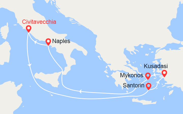 Carte itinéraire croisière iles grecques et turquie