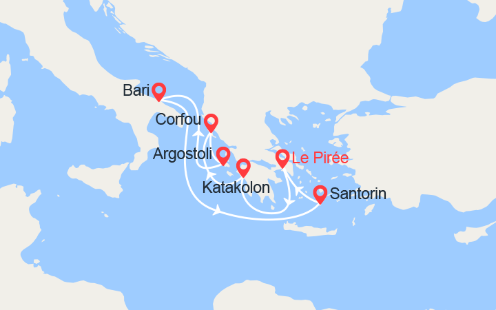 Carte itinéraire croisière iles grecques italie