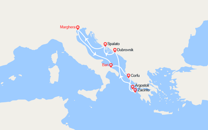 Carte itinéraire croisière Isole Greche
