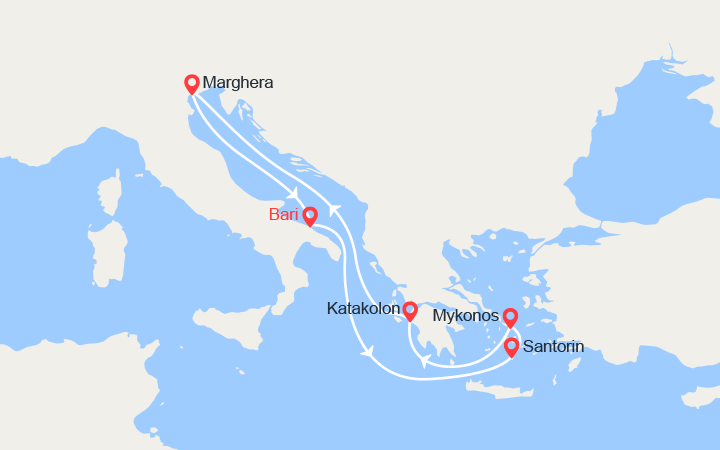 Carte itinéraire croisière Isole Greche