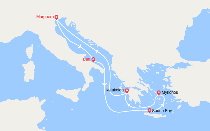 Carte itinéraire croisière Isole Greche