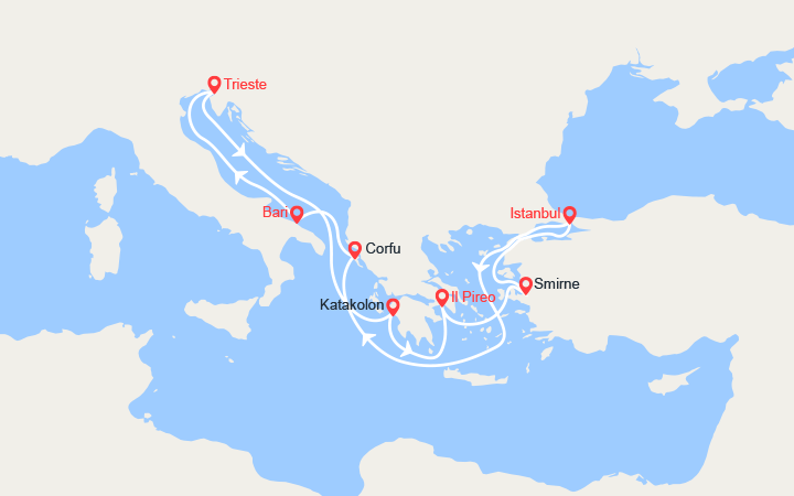 Carte itinéraire croisière Isole Greche, Turchia