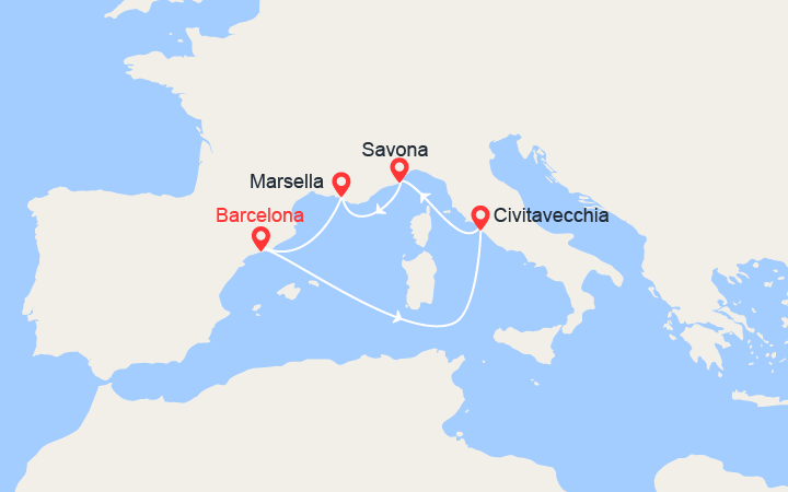 Carte itinéraire croisière Italia, Francia