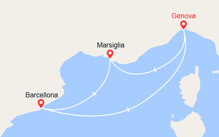 Carte itinéraire croisière Italia, Francia, Spagna