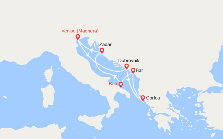 Carte itinéraire croisière italie croatie iles grecques montenegro