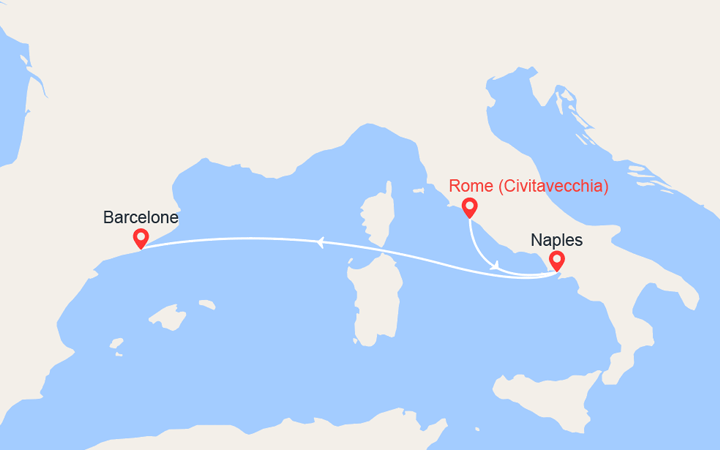 Carte itinéraire croisière italie espagne de civitavecchia a barcelone