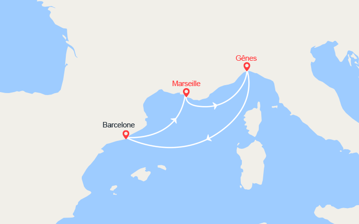 Carte itinéraire croisière italie espagne france