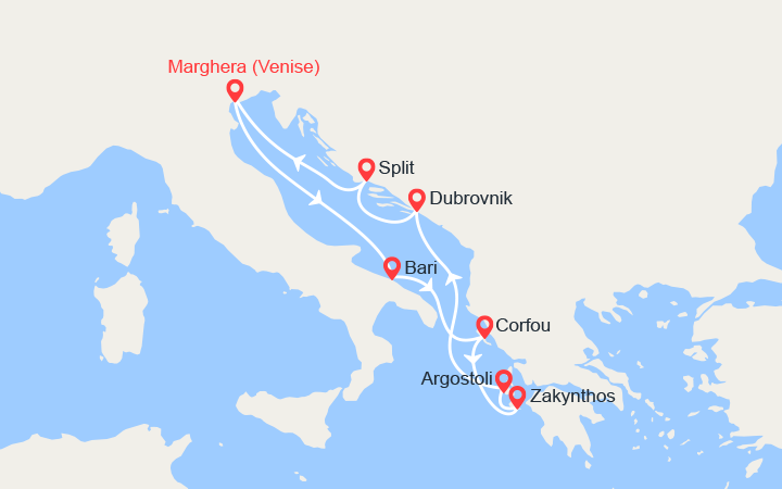 Carte itinéraire croisière italie grece croatie