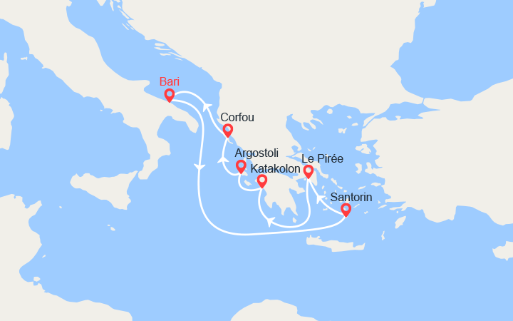 Carte itinéraire croisière italie iles grecques
