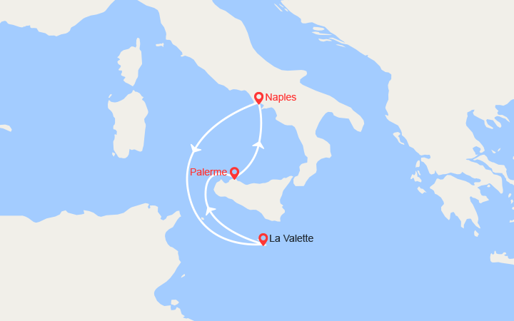 Carte itinéraire croisière italie malte