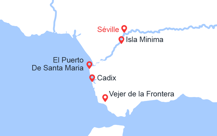 Carte itinéraire croisière L'essentiel de l'Andalousie en croisière: Séville, Cadix et villages andalous (SVS_PP)