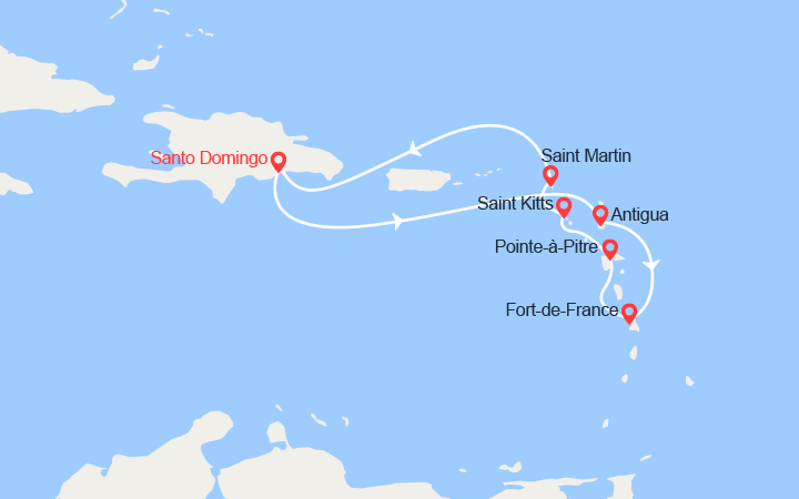 Carte itinéraire croisière Le Antille