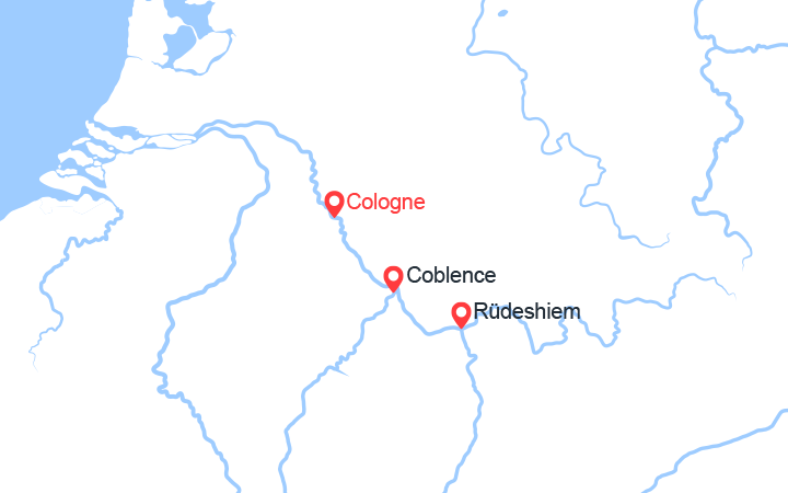 Carte itinéraire croisière le rhin cologne coblence rudesheim mayence cologne