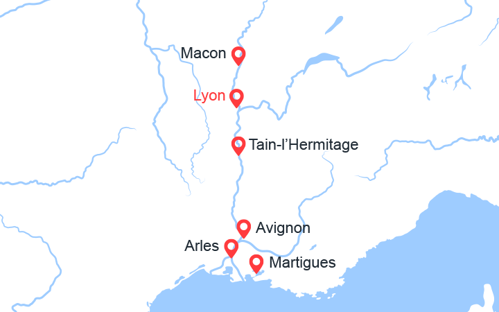 Carte itinéraire croisière le rhone et la saone de lyon aux portes de la provence lmm_pp