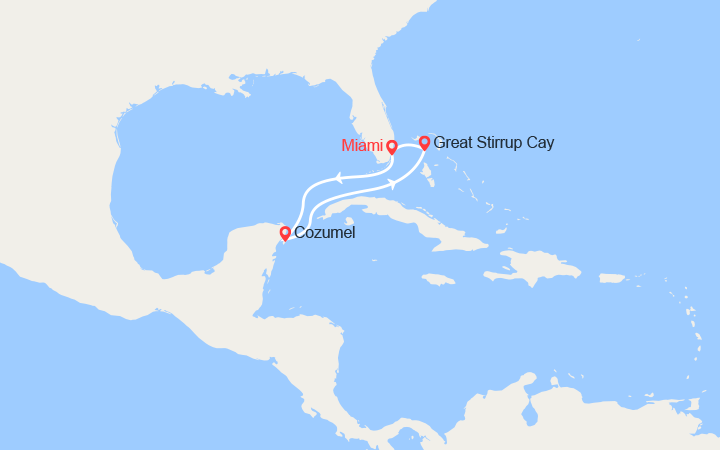 Carte itinéraire croisière les caraibes miami bahamas cozumel