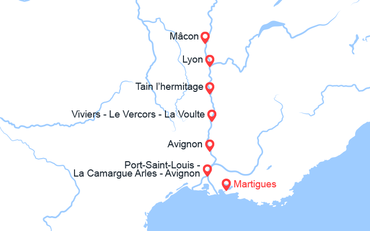 Carte itinéraire croisière les plus belles escales du rhone et de la saone de martigues a lyon mml_2