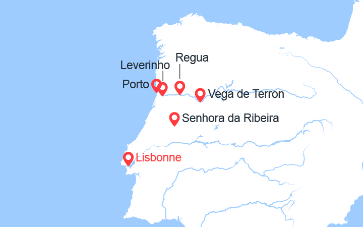 Carte itinéraire croisière lisbonne porto et la vallee du douro poi_pp