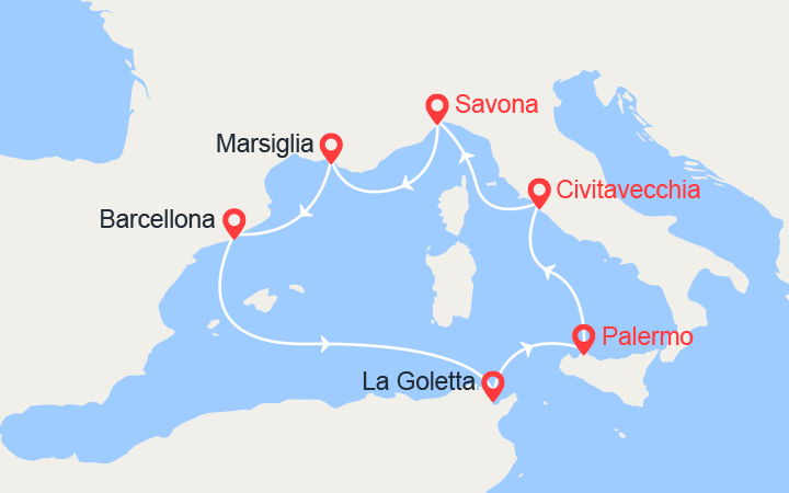 Carte itinéraire croisière Magico Mediterraneo